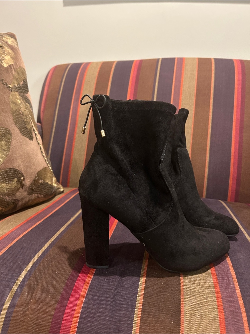 Women's Black Suede Block Heel Ankle Boots